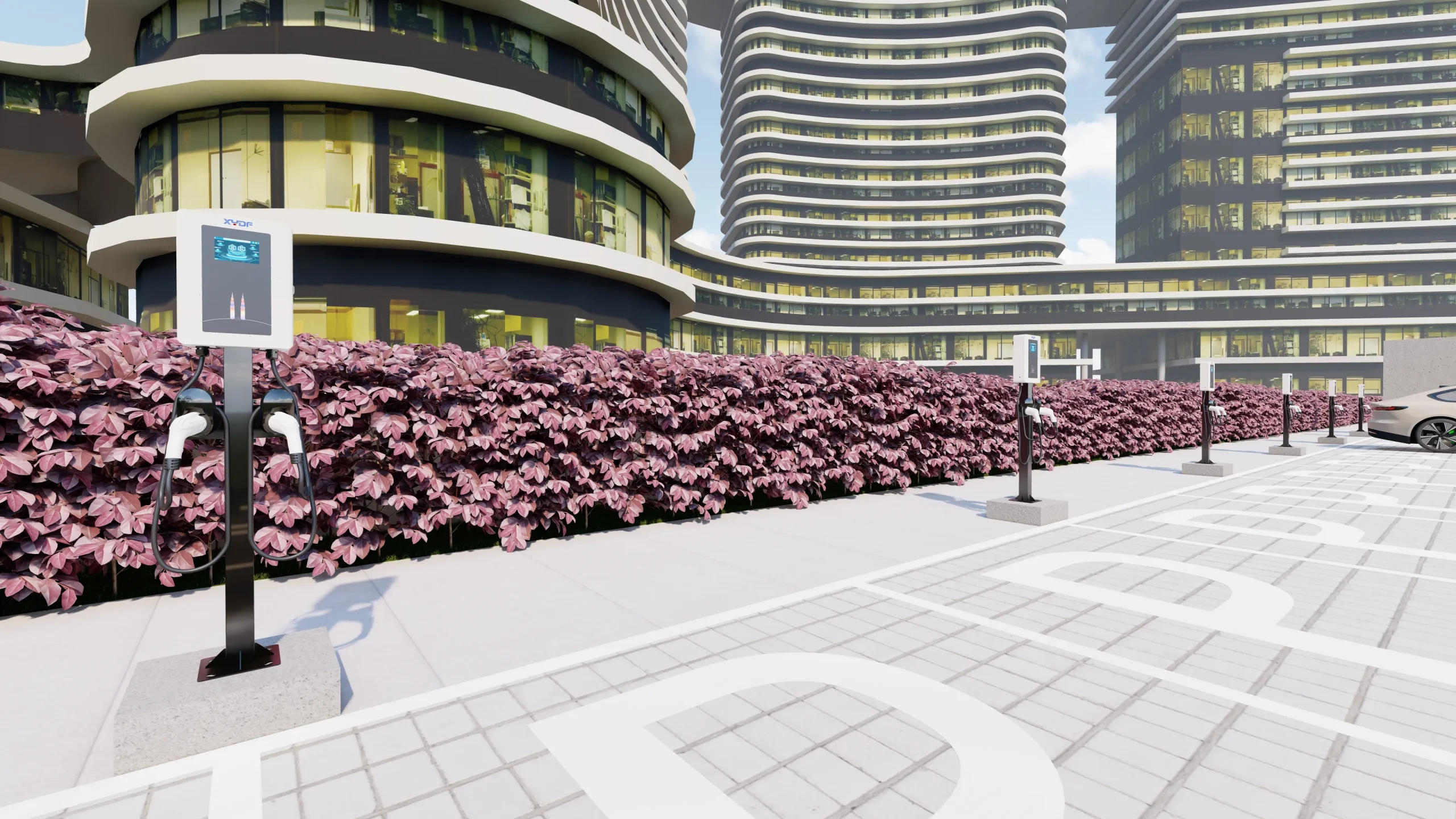XYDF charging equipment in a parking context used for hotel dwell-time selection discussion