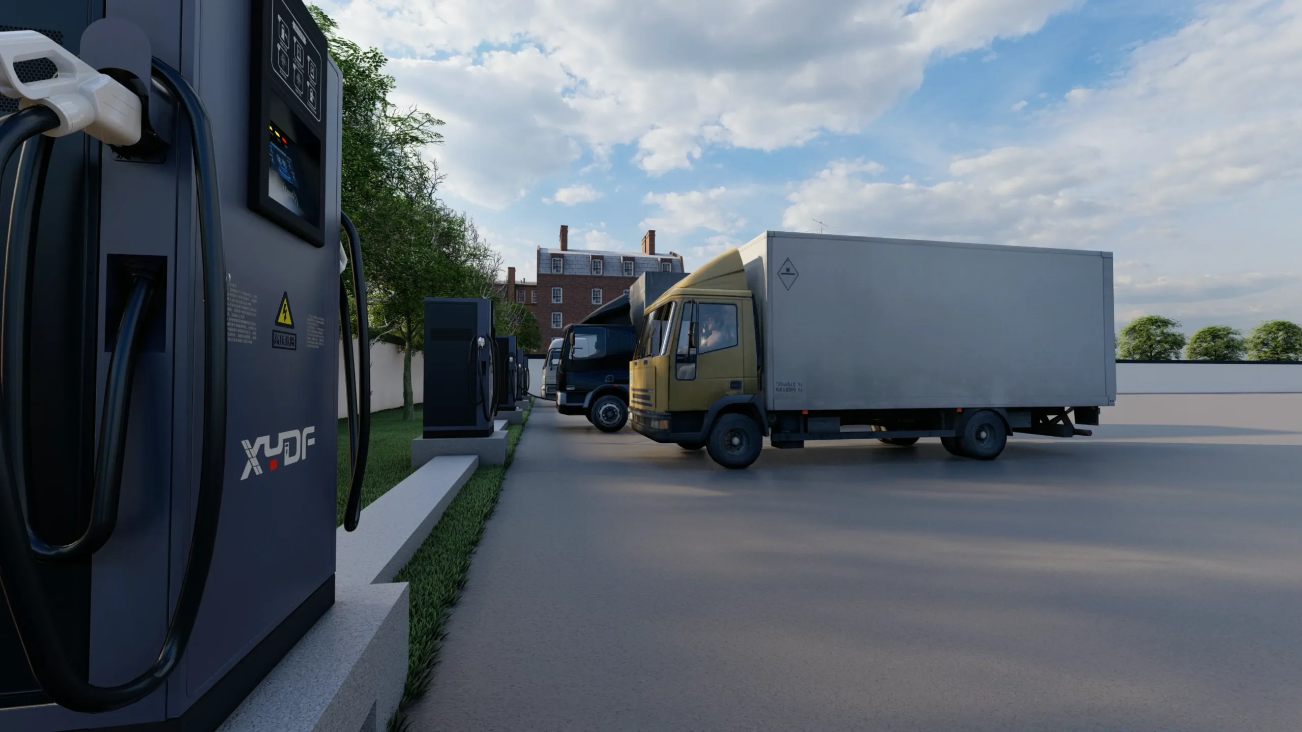 Fleet vehicles charging at a delivered DC fast charging site where supplier performance shows
