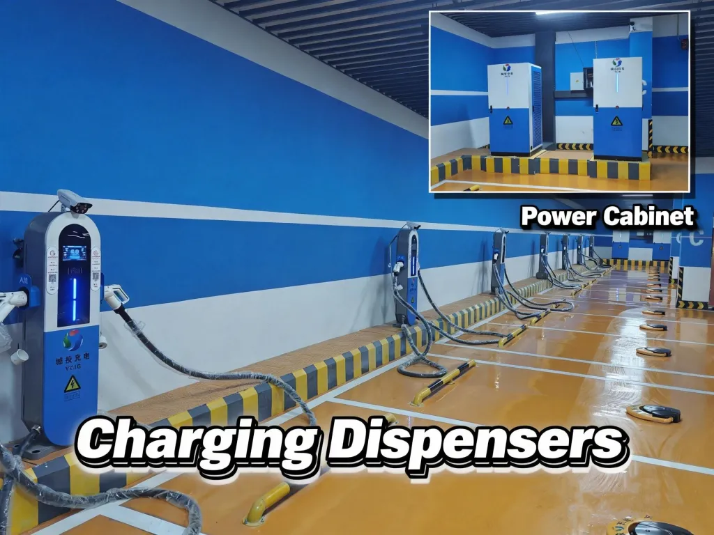 split ev charger terminals and cabient in indoor parking