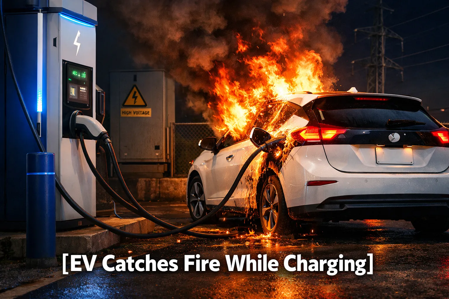 EV Catches Fire While Charging