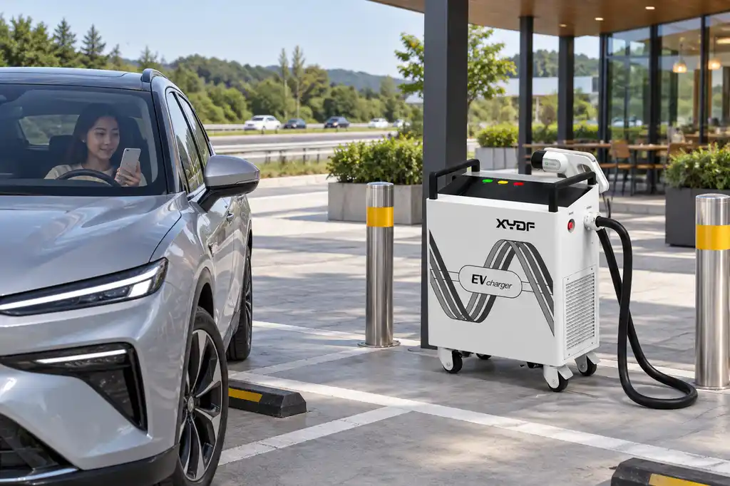 Operator observing an EV battery preconditioning charging session at a public DC fast charging site