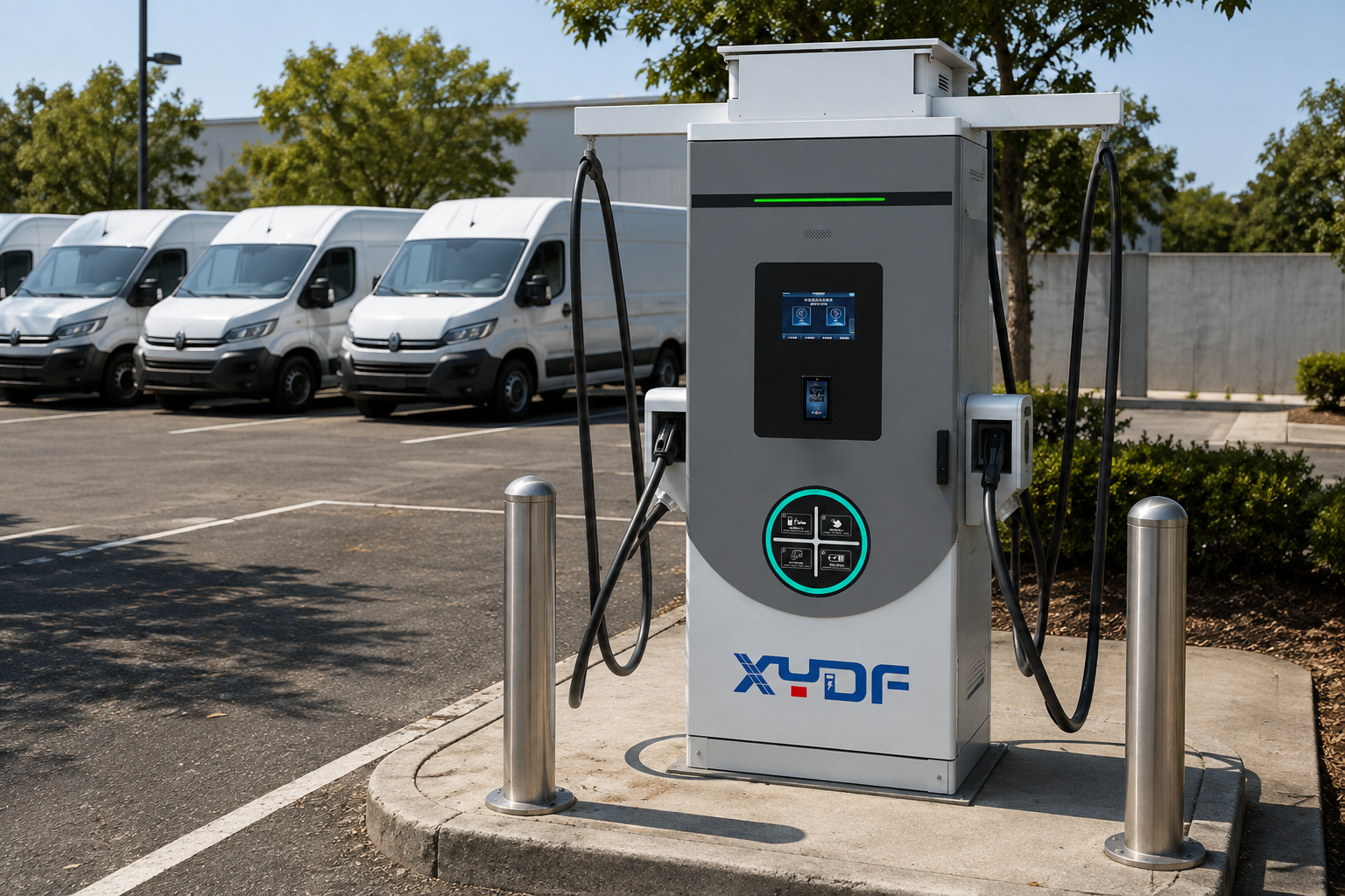 Genuine XYDF commercial EV charger naturally installed at an outdoor fleet depot