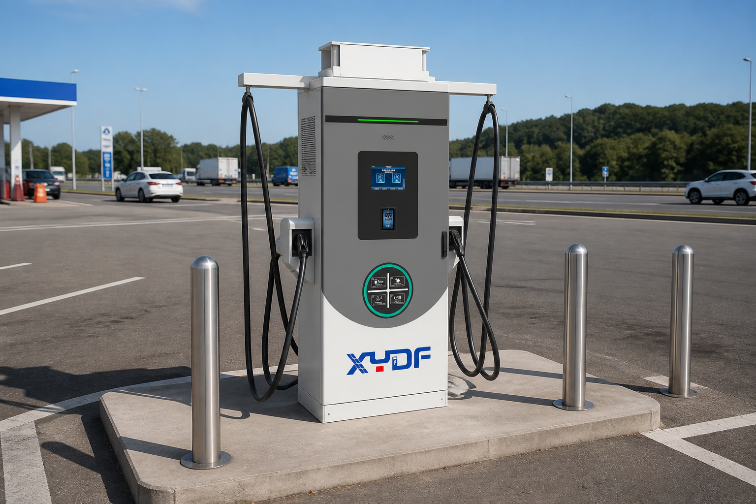 Genuine XYDF commercial EV charger naturally installed at an outdoor service area