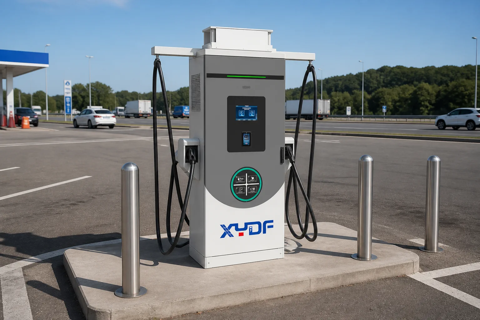 Genuine XYDF commercial EV charger naturally installed at an outdoor service area