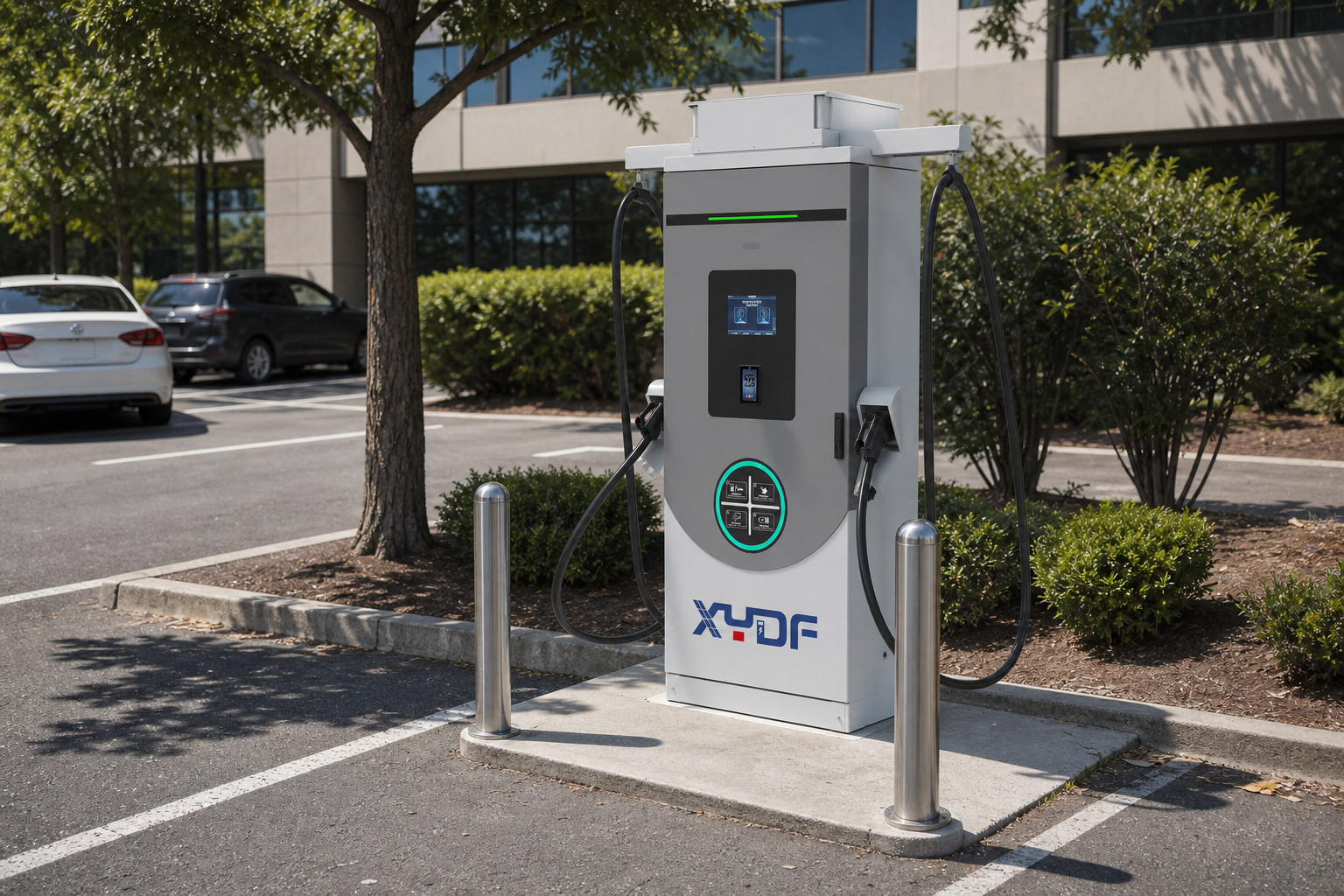Genuine XYDF commercial EV charger naturally installed at a business car park