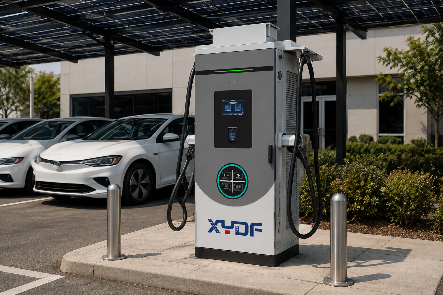 Genuine XYDF commercial EV charger naturally installed at an electric fleet parking area