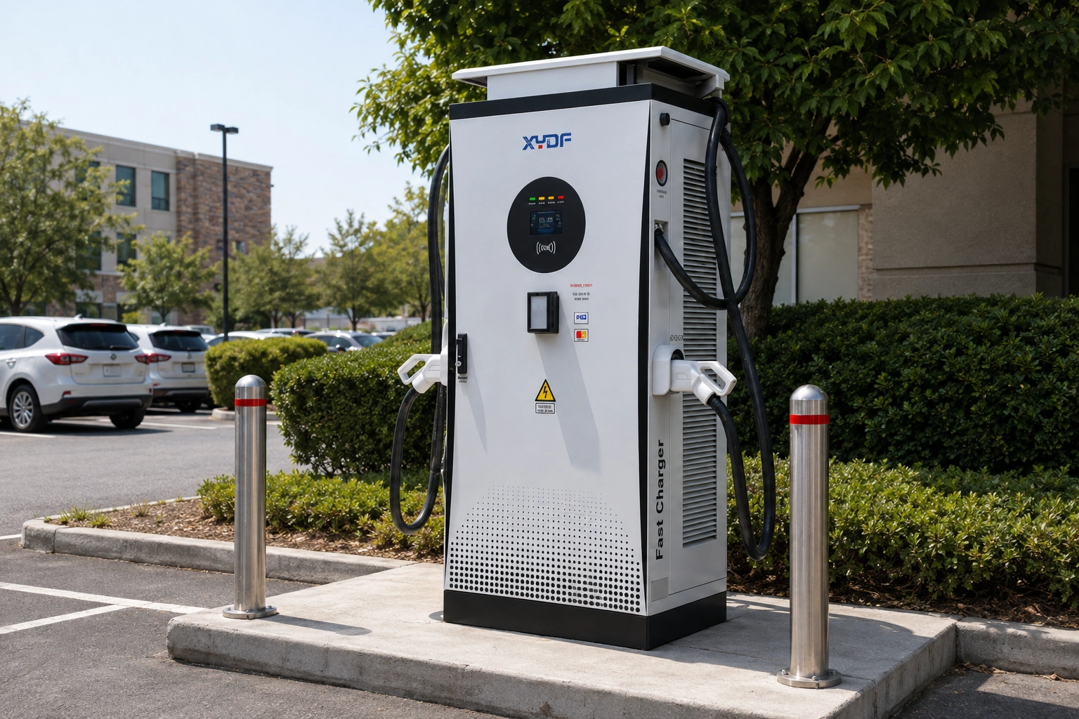 XYDF commercial EV charger naturally installed at a campus parking area