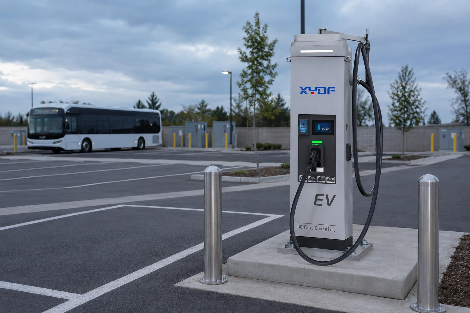 XYDF DC charger installed at a well-organised municipal fleet depot